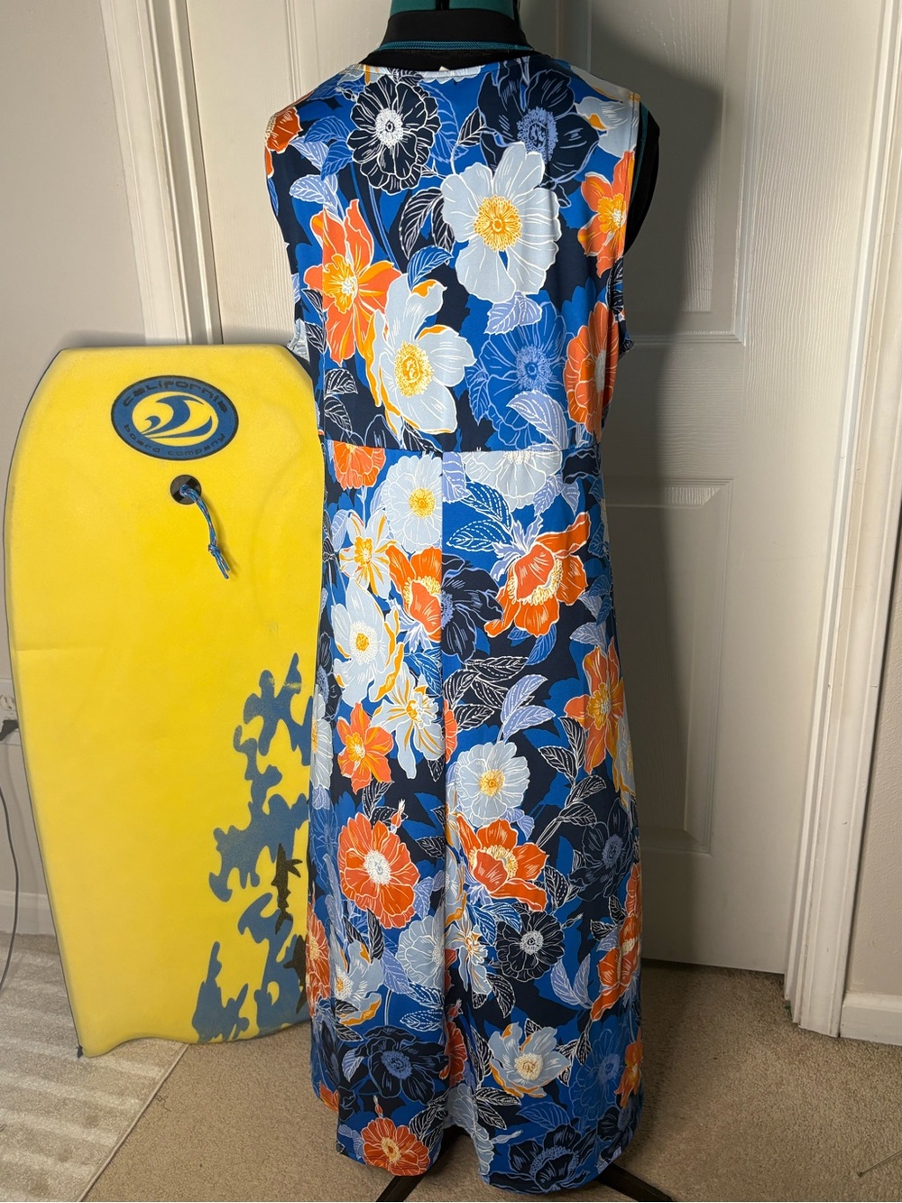 Ruby Rd. Blue Floral Hi-lo Wrinkle Free Travel Dress Orange White Flowers MuMu - Picture 2 of 8